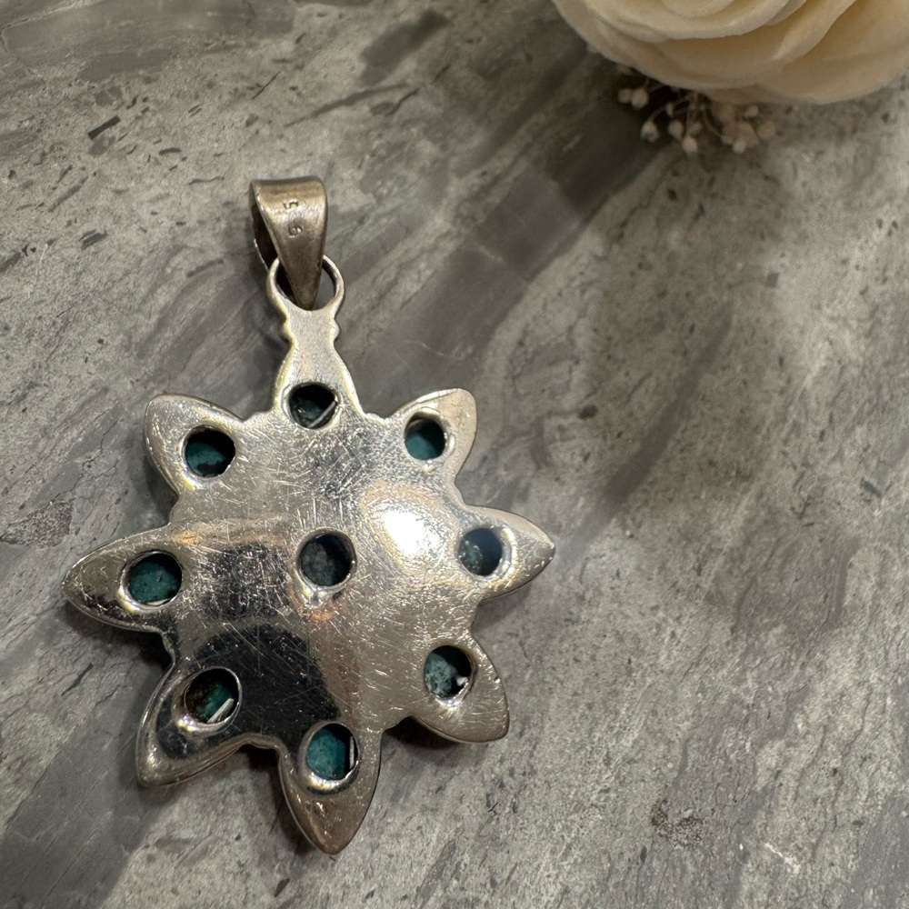 Sterling Silver Turquoise Flower Pendant - Picture 3 of 5